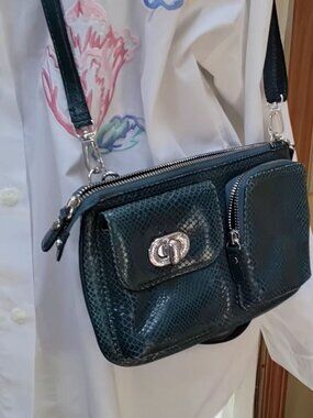 Brighton Snakeskin Embossed Leather Wristlet or Crossbody Bag option Purse Teal